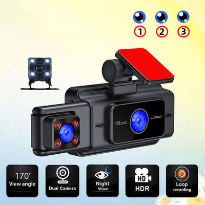 Vehicle Night Vision Dash Camera 3 Channel Recording System