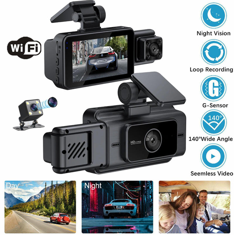 Vehicle Night Vision Dash Camera 3 Channel Recording System