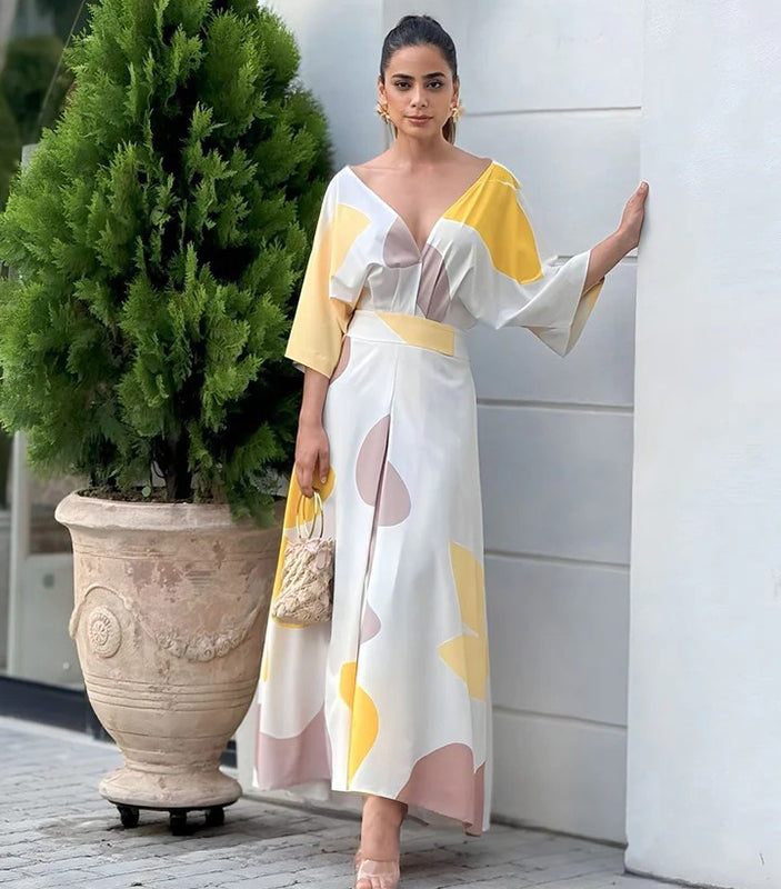 Women's V-Neck High Waisted Dress Elegant Fit Stylish Design