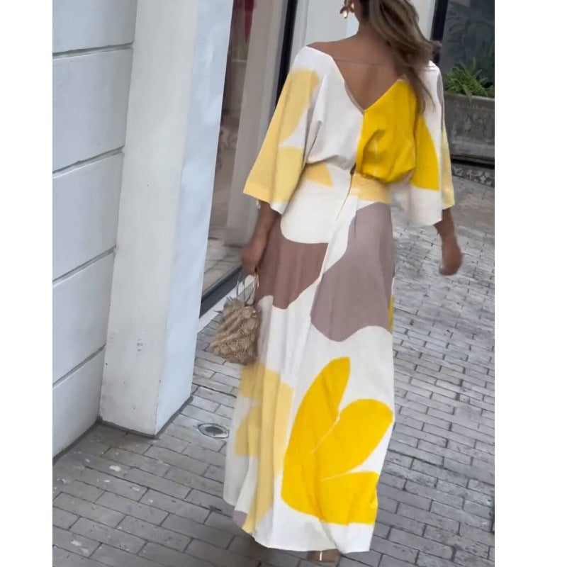Women's V-Neck High Waisted Dress Elegant Fit Stylish Design