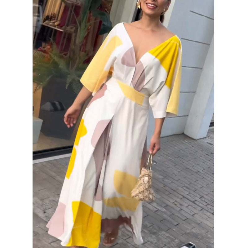 Women's V-Neck High Waisted Dress Elegant Fit Stylish Design