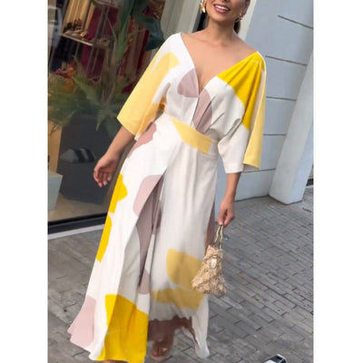 Women's V-Neck High Waisted Dress Elegant Fit Stylish Design