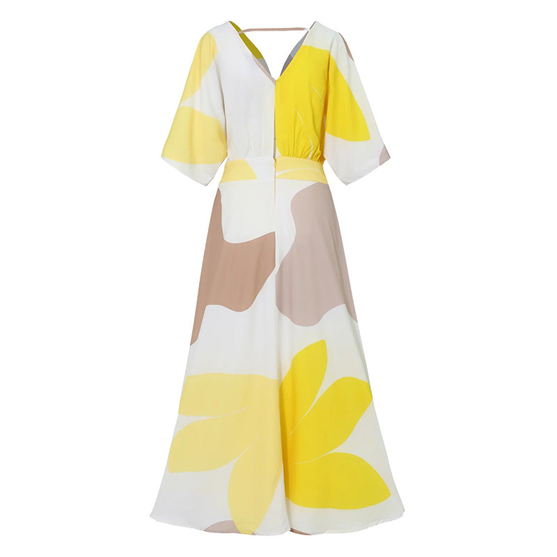 Women's V-Neck High Waisted Dress Elegant Fit Stylish Design