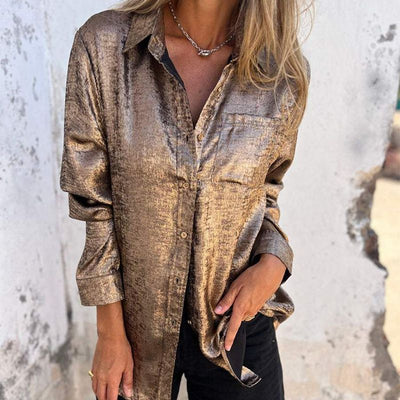 Women's Casual Lapel Collar Shirt Stylish Turn Down Collar Top