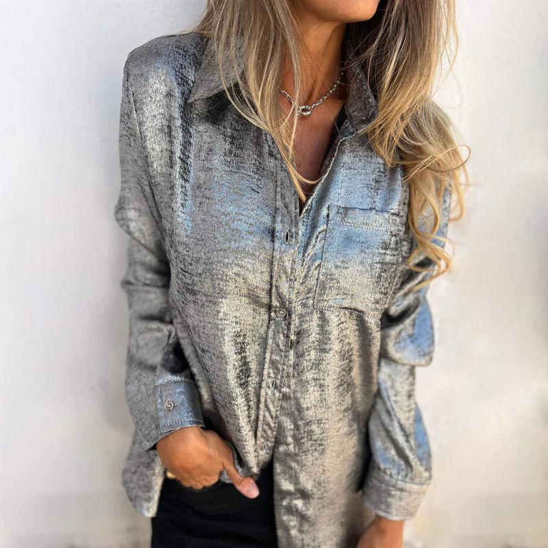 Women's Casual Lapel Collar Shirt Stylish Turn Down Collar Top