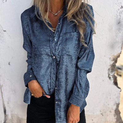 Women's Casual Lapel Collar Shirt Stylish Turn Down Collar Top