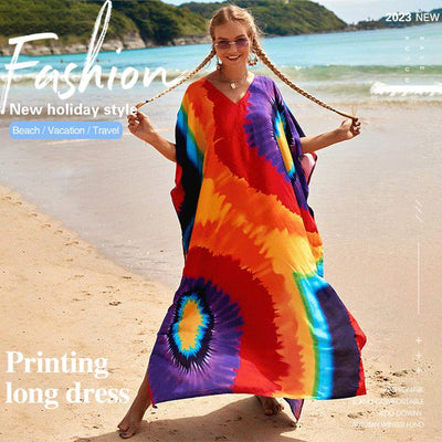Print Long Beach Cover-up Dress For Women Summer Beachwear