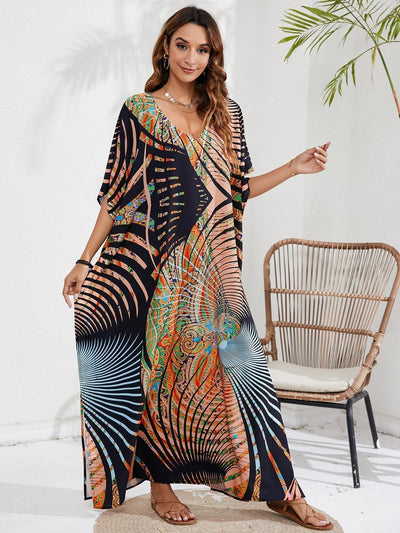 Print Long Beach Cover-up Dress For Women Summer Beachwear