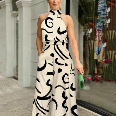 Women's Slim Fit Wide Leg Jumpsuit Printed Stylish Design