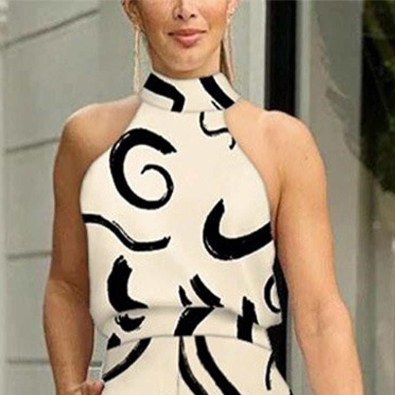 Women's Slim Fit Wide Leg Jumpsuit Printed Stylish Design