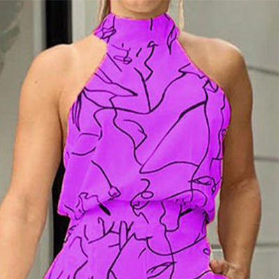 Women's Slim Fit Wide Leg Jumpsuit Printed Stylish Design
