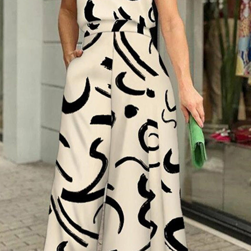 Women's Slim Fit Wide Leg Jumpsuit Printed Stylish Design