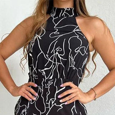 Women's Slim Fit Wide Leg Jumpsuit Printed Stylish Design