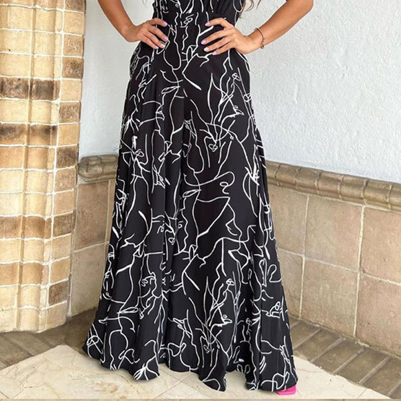 Women's Slim Fit Wide Leg Jumpsuit Printed Stylish Design