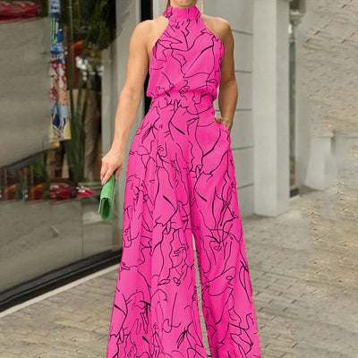 Women's Slim Fit Wide Leg Jumpsuit Printed Stylish Design