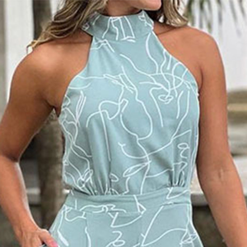 Women's Slim Fit Wide Leg Jumpsuit Printed Stylish Design