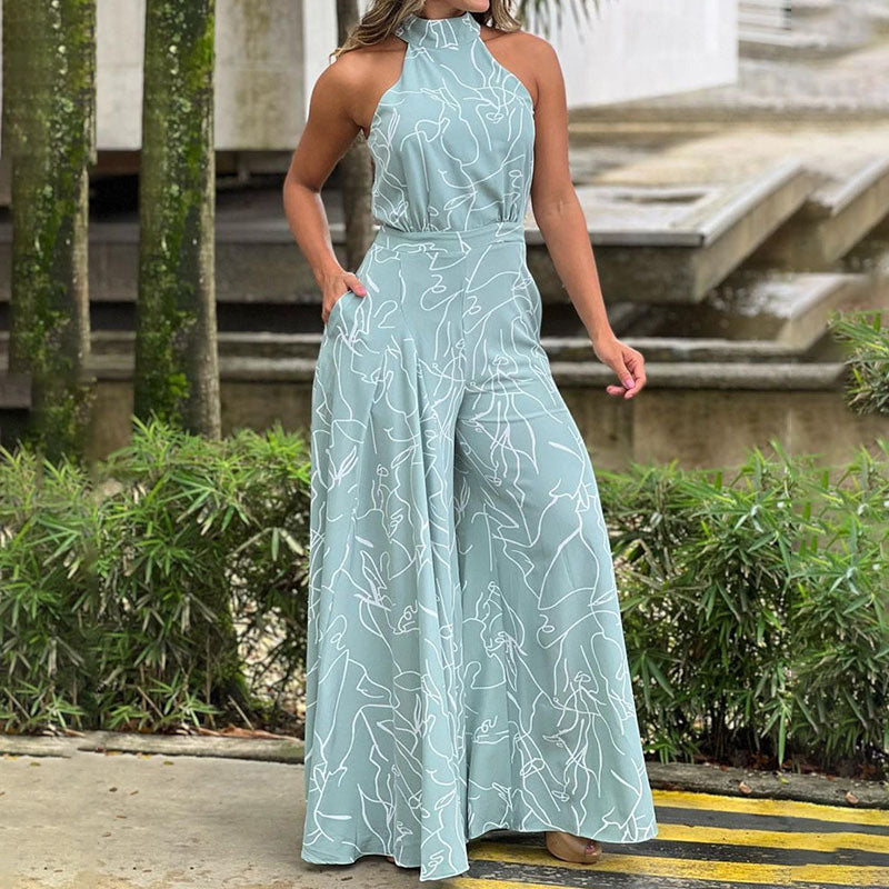 Women's Slim Fit Wide Leg Jumpsuit Printed Stylish Design