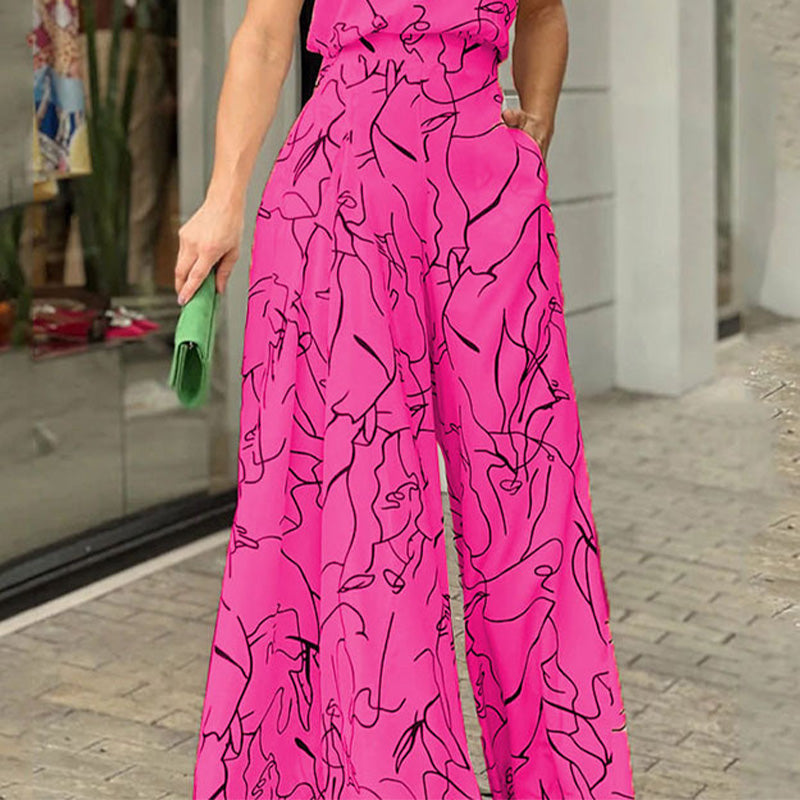 Women's Slim Fit Wide Leg Jumpsuit Printed Stylish Design