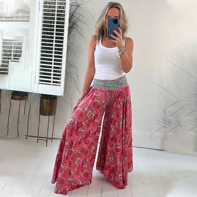 Ethnic Paisley Print Lightweight Elastic Waist Patchwork Pants