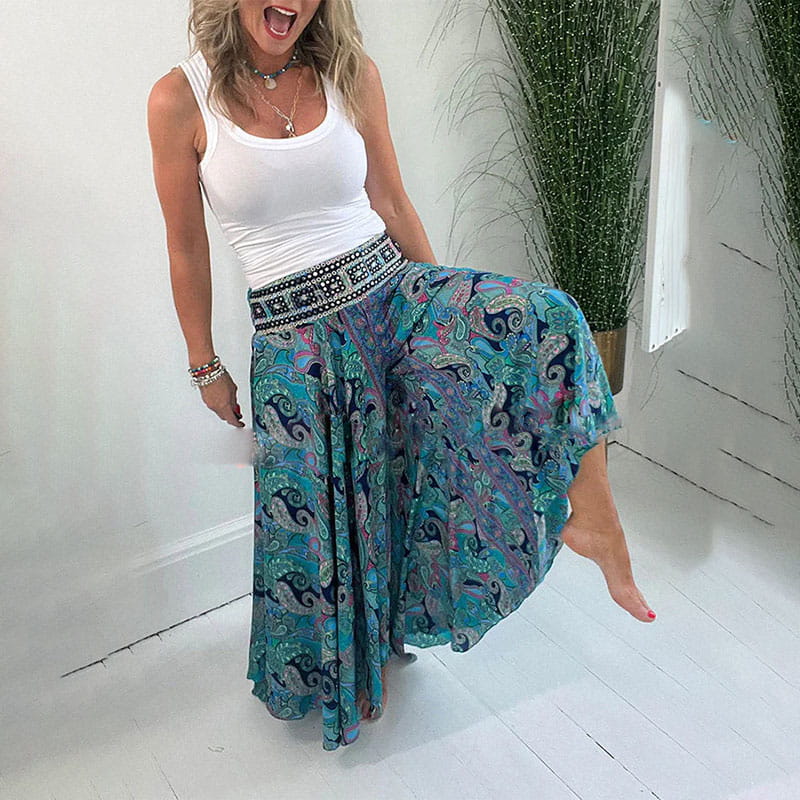 Ethnic Paisley Print Lightweight Elastic Waist Patchwork Pants
