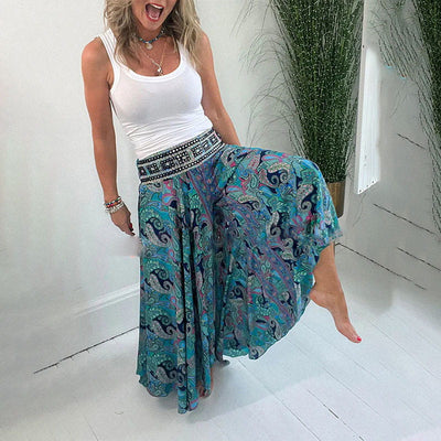 Ethnic Paisley Print Lightweight Elastic Waist Patchwork Pants