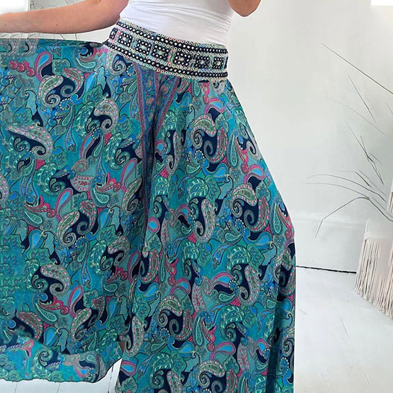 Ethnic Paisley Print Lightweight Elastic Waist Patchwork Pants