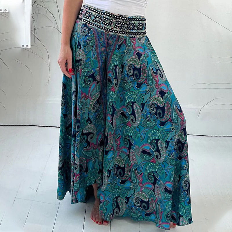 Ethnic Paisley Print Lightweight Elastic Waist Patchwork Pants
