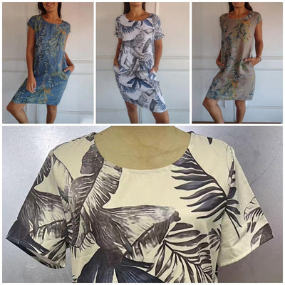 Botanical Print Dress For Women Round Neck Stylish Summer Wear