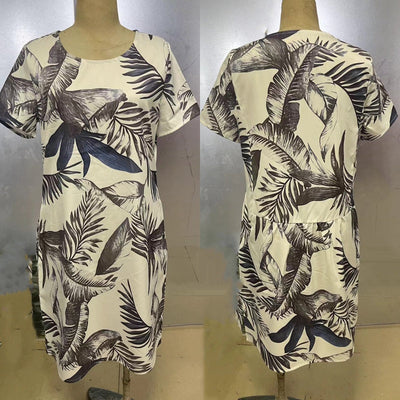 Botanical Print Dress For Women Round Neck Stylish Summer Wear