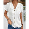 Women's Button Down Top Solid Color Lapel Short Sleeve Shirt