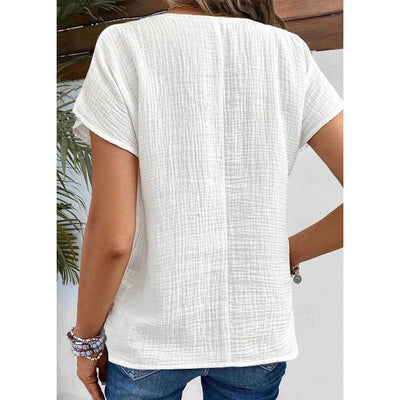 Women's Button Down Top Solid Color Lapel Short Sleeve Shirt