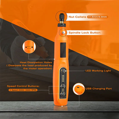 Cordless Rotary Tool With Variable Speed For Precision Cutting And Grinding
