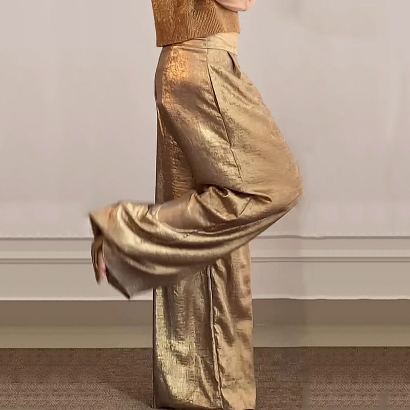 Women's Two-Piece Casual Suit Short Sleeve Top Wide Leg Pants