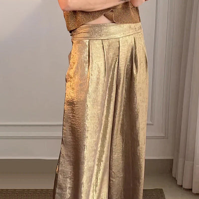 Women's Two-Piece Casual Suit Short Sleeve Top Wide Leg Pants