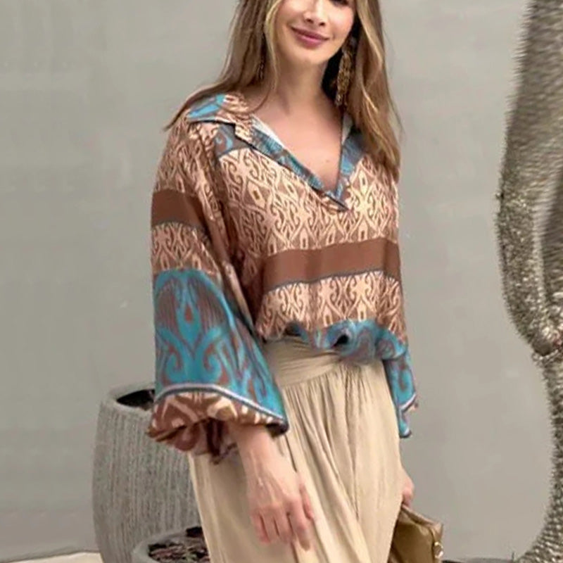 Printed Top And Wide Leg Pants Set Stylish Two Piece Outfit