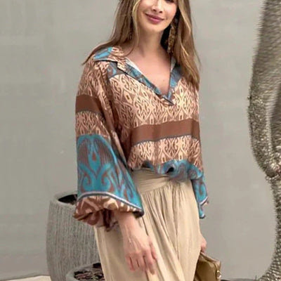Printed Top And Wide Leg Pants Set Stylish Two Piece Outfit