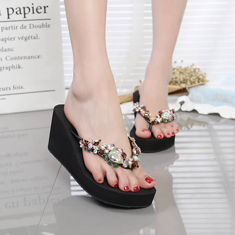 Rhinestone Flip Flops Sparkling Beach Sandals For Women