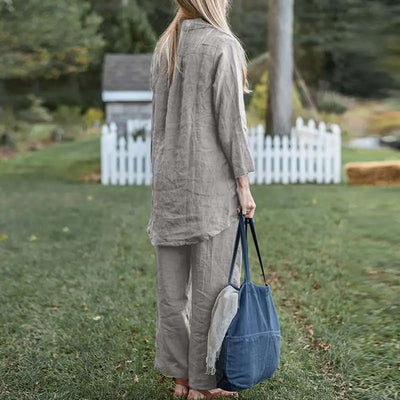 Women's Vintage Cotton Linen 2-Piece Set Blouse And Pants