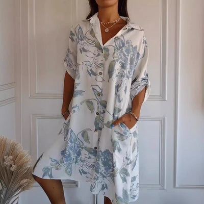 Simple Printed Cotton And Linen Dress Lightweight Casual Summer Wear