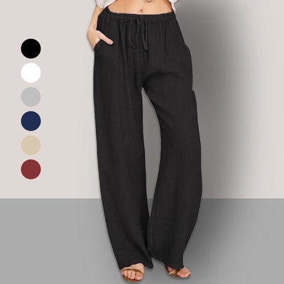Women's Linen Wide Leg Pants Summer Cotton Casual Trousers