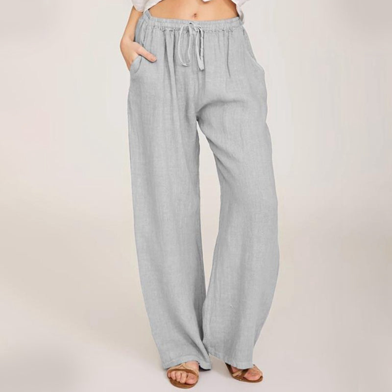 Women's Linen Wide Leg Pants Summer Cotton Casual Trousers