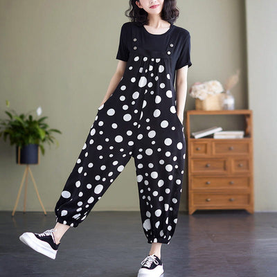 Casual Loose Jumpsuit With Pockets And Solid Color T-Shirt Set