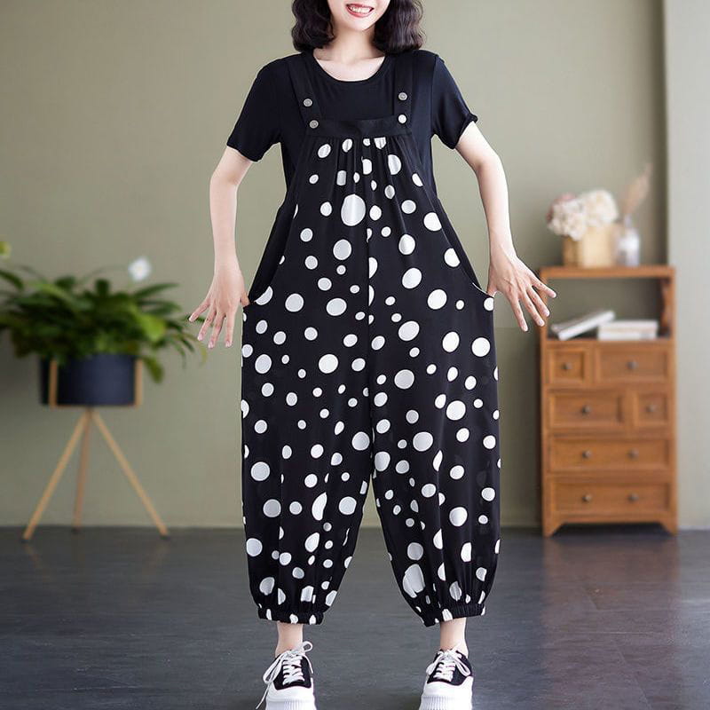 Casual Loose Jumpsuit With Pockets And Solid Color T-Shirt Set