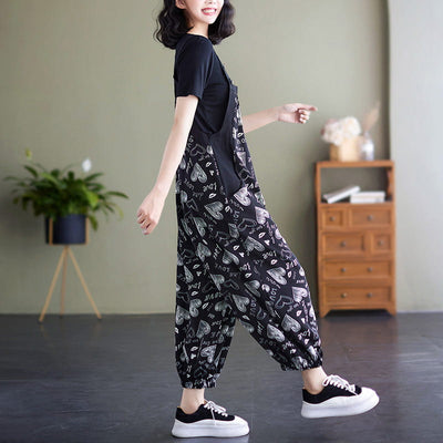 Casual Loose Jumpsuit With Pockets And Solid Color T-Shirt Set