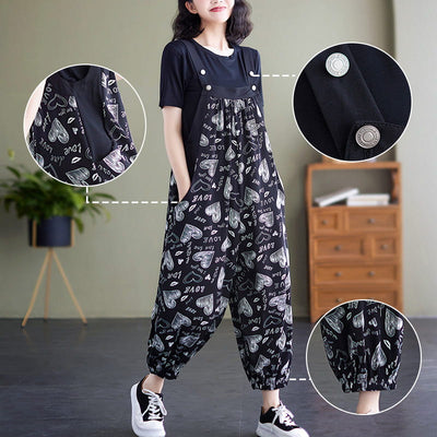 Casual Loose Jumpsuit With Pockets And Solid Color T-Shirt Set