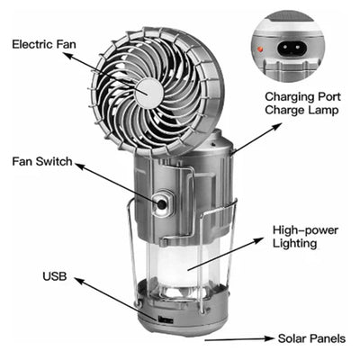 Portable Solar Camping Light With Built-in Adventure Fan Combo
