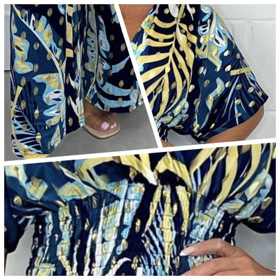 Plus Size Summer Bodysuit Women Leaf Print Elastic Waist