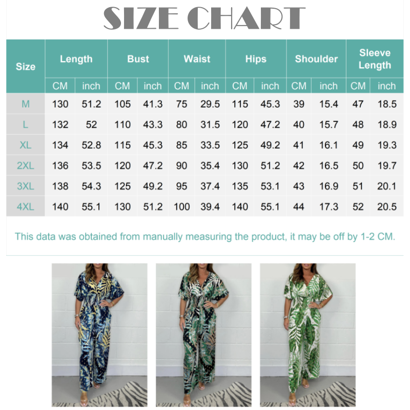 Plus Size Summer Bodysuit Women Leaf Print Elastic Waist