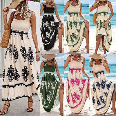 Summer Print Sleeveless Dress For Women Flowy Long Casual Wear