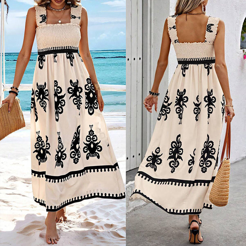 Summer Print Sleeveless Dress For Women Flowy Long Casual Wear